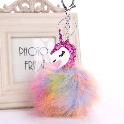 PU unicorn fur ball pendant imitation fox fur dazzle color