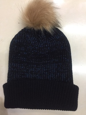 Silver wire gold thread wool hat with the ball to increase the female cap foreign trade European and American hat glove manufacturers direct sales.