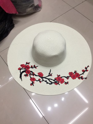 The Embroidered cloth with red plum straw hat and hat.