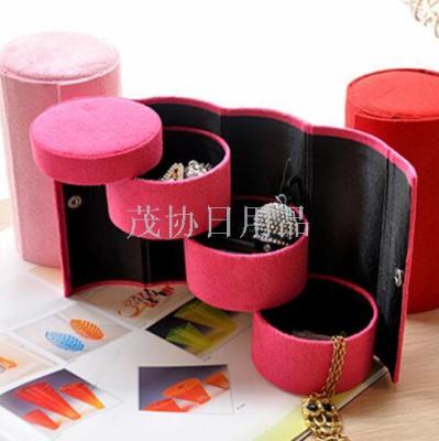 Special Creative Flannel Three-Layer round Portable and Versatile Small Cylinder Jewelry Box 95G