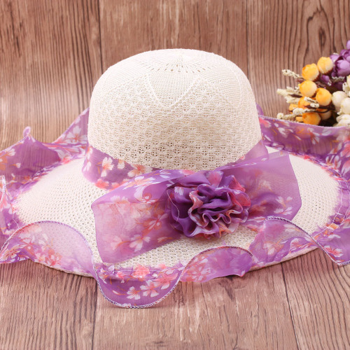 Hat Female Summer Beach Hat Seaside Travel All-Matching Sun Protection Foldable Big Brim Sun Sunhat Straw Hat