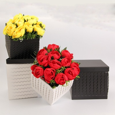 Creative three - dimensional corrugated gift box portable square three - piece flower box holding the bucket manufacturers wholesale customization
