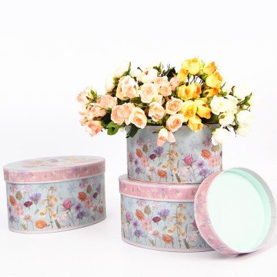 Retro european-style printed egg shaped flower box with round barrel and round three-piece flower box manufacturer wholesale customization
