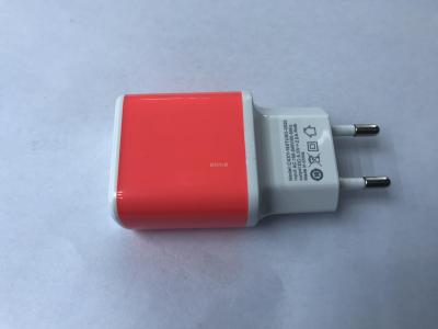 Color cell phone charger adapter with USB plug 5V 2.0A dual USB.