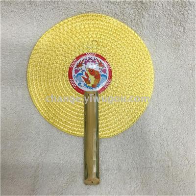 Small yellow fan hand fan bamboo handle to repel mosquitoes.