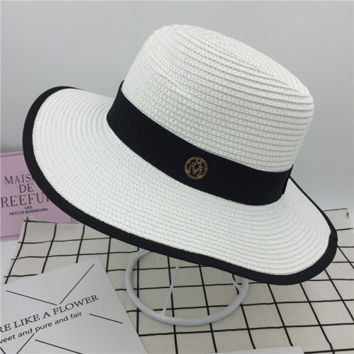 Black and White Straw Hat M Standard Female British Beach Hat Summer Fresh Travel Sunshade Retro Foldable Braided Hat