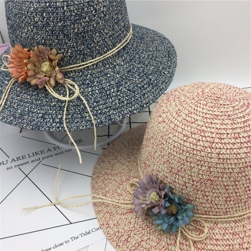 Korean Style Glittering Powder Flower Straw Hat Women‘s Summer Hat Foldable Sun Hat UV Protection Sun Hat Beach Hat
