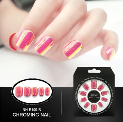 Little Red Book Recommendation Phosphor Metal Solid Color Fake Nails Wear Nail Pink 24 Pieces Pack Back Glue Models Can Be Customized