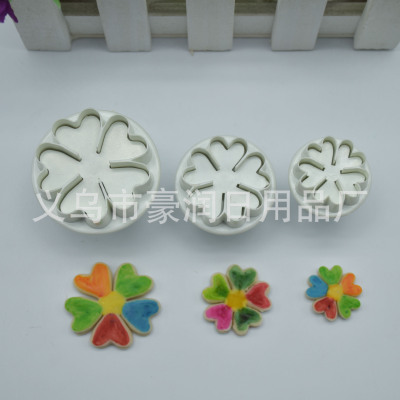 3 PCS heart of five - petal flower spring embossing mould turn sugar cake decorative mould DIY baking tool