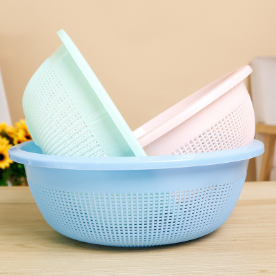 Blue and green powder wash plastic wash basin household kitchen cleaning fruit and vegetable thickening three pieces