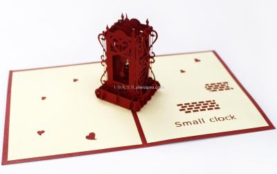 Small alarm clock, 3D hand-made, paper-cut craft children's creative gift card factory customization.