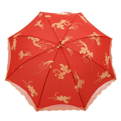 Bone flower rich both double marriage umbrella bright red wedding umbrella long handle spot manufacturer wholesale