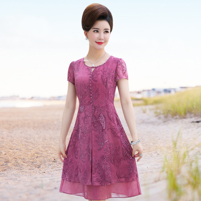 Summer new large size women Slim V - neck short - sleeved printing long paragraph cheongsam dress