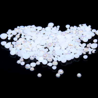 1.5-14mm White AB Half Round Resin Pearls Flatback Imitation Crafts Scrapbooking Beads Use Glue DIY