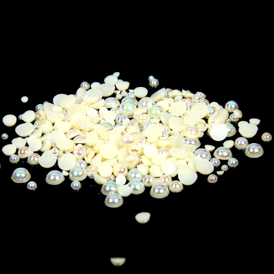 1.5-14mm Champagne AB Half Round Resin Pearls Flatback Imitation Crafts Scrapbooking Beads Use Glue DIY