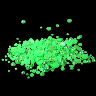 1.5-14mm Green AB Half Round Resin Pearls Flatback Imitation Crafts Scrapbooking Beads Use Glue DIY