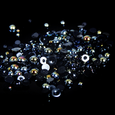 1.5-14mm Jet AB Half Round Resin Pearls Flatback Imitation Crafts Scrapbooking Beads Use Glue DIY