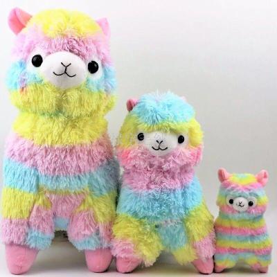 LED light can be added music with light striped rainbow alpaca goat unicorn wool toy doll.