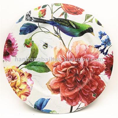 Plate new style plate flower bird series plastic plate fashionable European food cushion plate circular plate