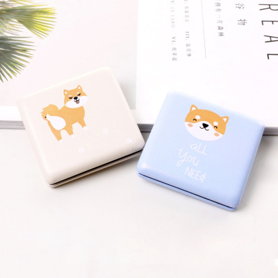 Bag treasure cute dog folding two-sided mirror cartoon portable large small leather mirror surface makeup mirror.