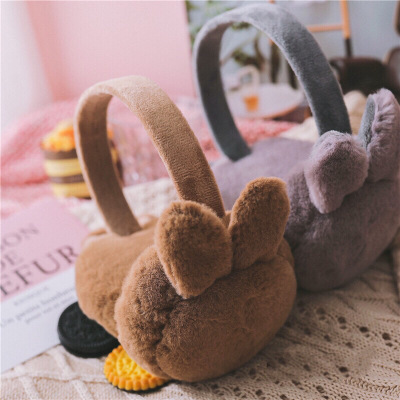 Ear bag female winter rabbit ears plush three-piece set super cute cartoon ear warmers