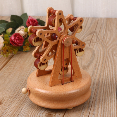 Round bottom ferris wheel shape original wooden color music box of fashion eight sound box gifts