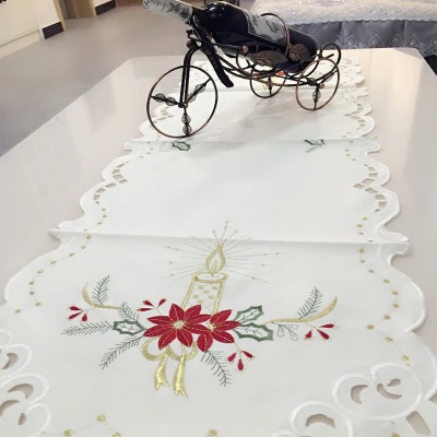 Fine embroidery Christmas table flag foreign trade quality tea table embroidery white modern simple TV cabinet shoe cabinet cover scarf.