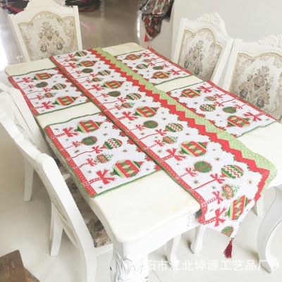 Factory direct sale Christmas tree house cartoon color weaving table banner cross-border popular table decoration bed flag household soft decoration table towel.
