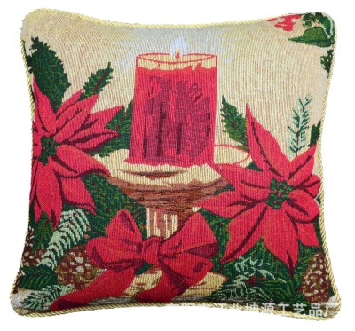 Manufacturer direct sales foreign trade Christmas printed linen pillow cartoon Santa candle cushion sofa cushion cover.