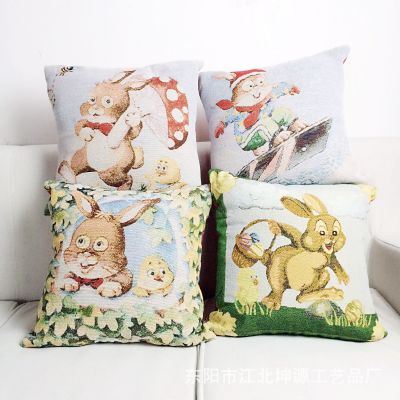 Manufacturer direct selling new product Easter bunny design color woven pillow cover amazon cross-border popular pillow.