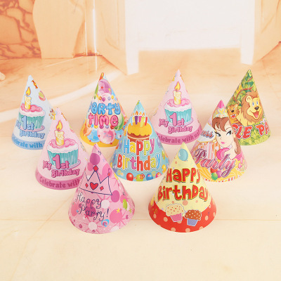 Factory Blue Crown Pink Crown Birthday Pointed Hat Birthday Party Supplies Cartoon Cap Paper Cap Wholesale Factory