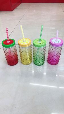Creative gradient color straight drink cup milk coffee cup straw glass.