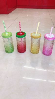 Creative gradient drink cup milk coffee cup straw glass.