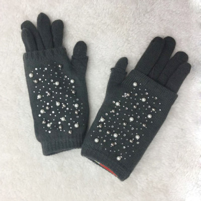 2018 Korean fashion pair gloves point bead flat plate knitting two-piece set manufacturer direct wholesale