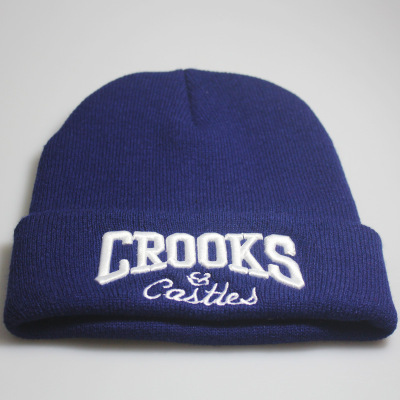 New European and American Popular Warm Ski Cap Letter Crooks Embroidery Woolen Cap Knitted Hat Sleeve Cap