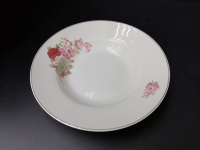 Porcelain plate for daily use porcelain plate 8.5 inch round flat side soup small membrane flower single line.