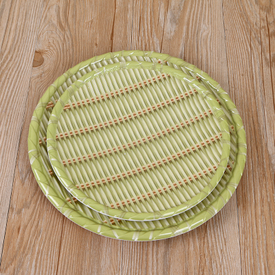 Creative 3D imitation bamboo painted round dinner plate household clockwork