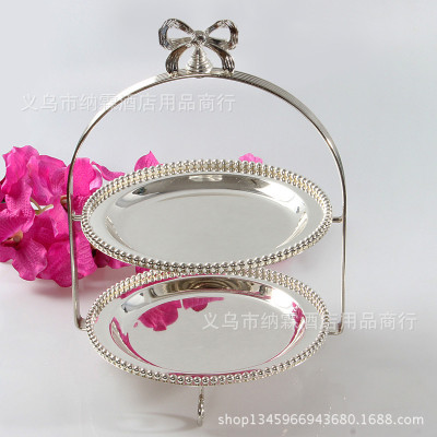 Metal silver-plated fruit tray dessert plate rack of high-end baking party supplies wedding props.