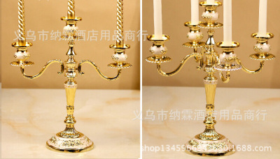 Three luxury silver-plated metal alloy candlestick home hotel KTV classic style.