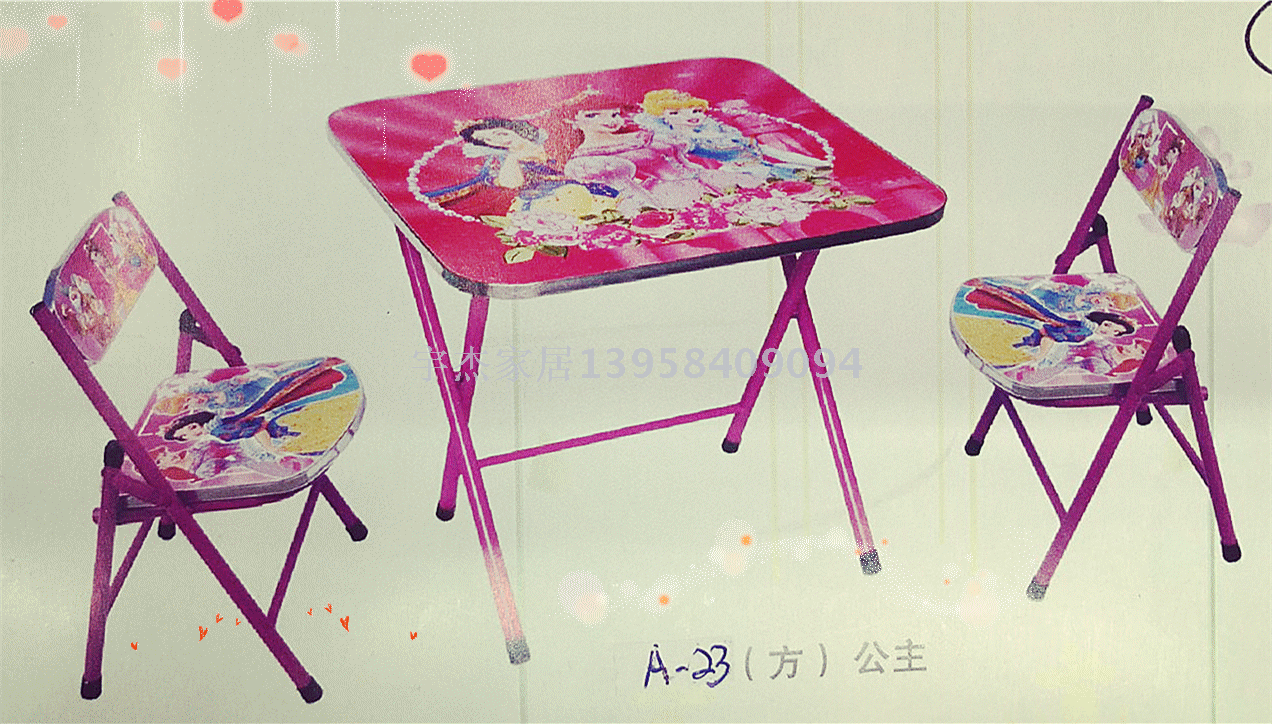 Children's desk student desk cartoon student square table two folding chairs table