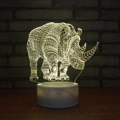 New rhinoceros 3D night light creative new and exotic acrylic led light colorful cartoon animal decorative light 212.