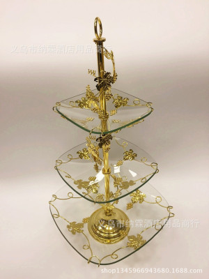 Europe-style high grade three-layer fruit tray double silver glass fruit plate cake pan buffet five-star hotel.
