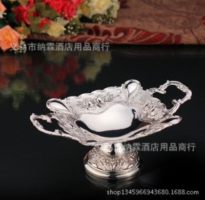 Stainless steel silver - plated metal double - ear snack plate split cake dish.
