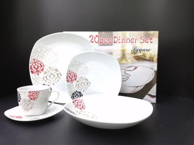 Daily necessities ceramic high - temperature porcelain with 20 square cups plate and plate dishes.