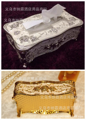 High - grade gold - plated European - style diamond paper towel box hotel tea bar KTV room metal paper box decorative articles.