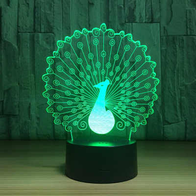peacock opens the screen small night lamp strange creative intelligent household lamp energy-saving led lamp 3D lamp