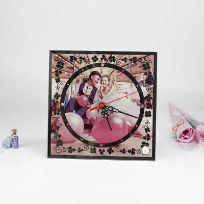 The High heat transfer white embryo DIY creative organic glass frame and clock can be customized picture frame pendulum.