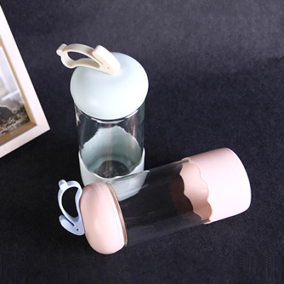 Creative cup cover the rabbit lift line transparent glass silicone cup sleeve sealed straight water glass.