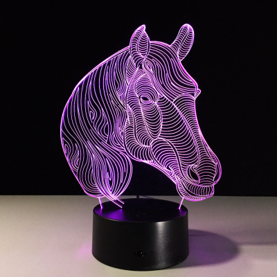 New horse head 3D light 7 color remote touch control led lamp creative products gift night light