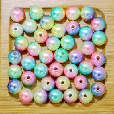 Gold Rainbow Imitation Pearl Beads For Jewelry Making Resin Round Imitation Pearl Beads With Hole  Many Sizes